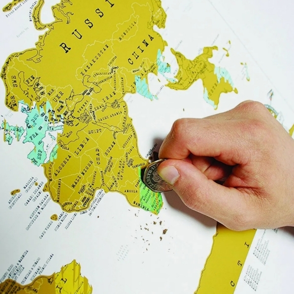 Luckies 42cm Scratch Off Map Travel Edition w/ Foil Hanging Wall Decor White NEW - Picture 5 of 12